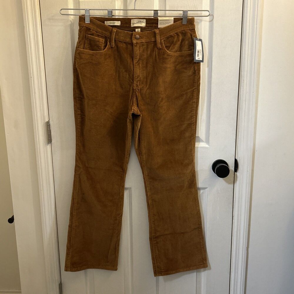NWT Universal Thread Women 14 Short Corduroy Pants Brown High Rise Bootcut